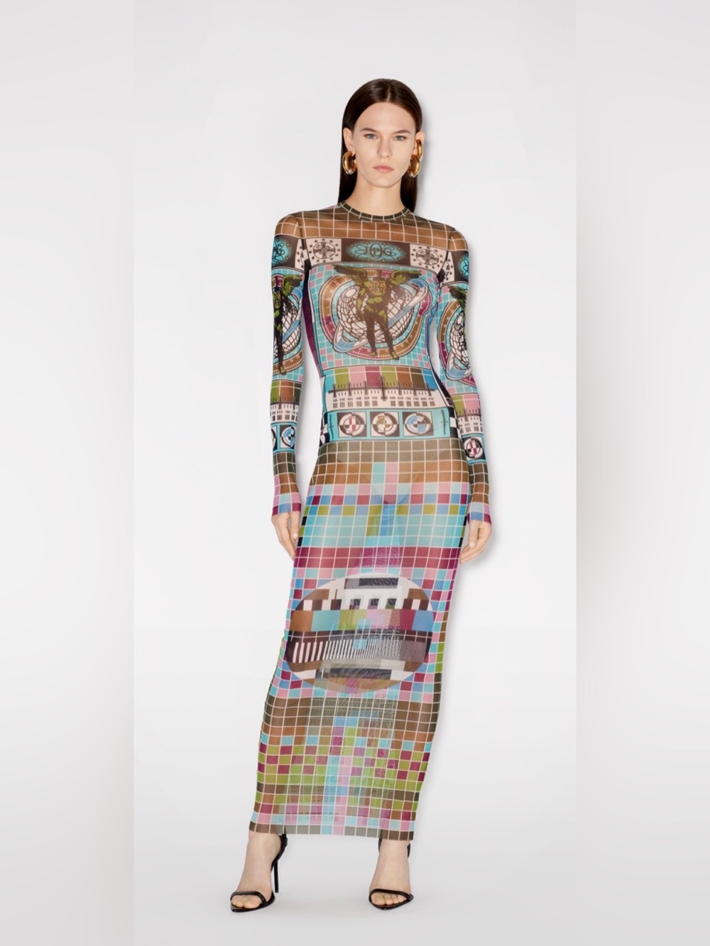 Jean Paul Gaultier Multicolor Mosaic Long Sleeve Bodycon Dress